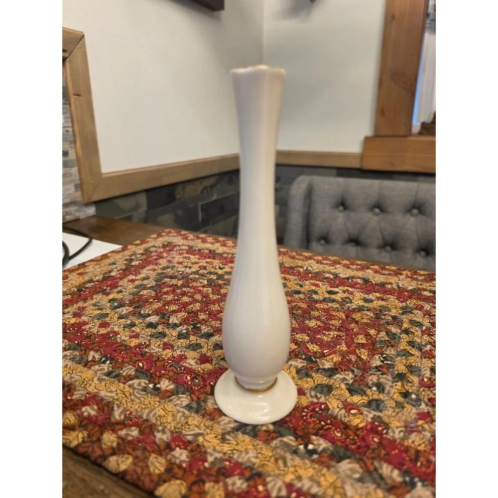 Lenox Ivory Fine China Bud Vase Gold Trim 7.5 Inch Made in USA Vintage